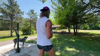 Bicycling with no bra and tight shorts at Michigan Summer