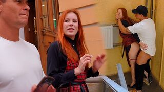 A busty girl met a YouTuber, kissed him in the vestibule, then got intimate