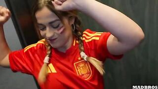 Hot Spanish supporter got fucked in anal and DP in the parking lot