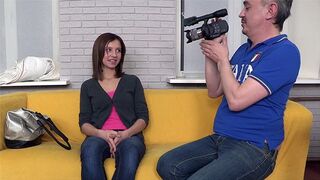 Russian brunette gets fucked on the couch at her casting with a fake agent