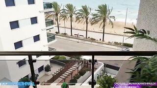 A couple has sex on the balcony while the girl records a video