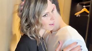 A sexy woman was fucked by two cocks and got cum