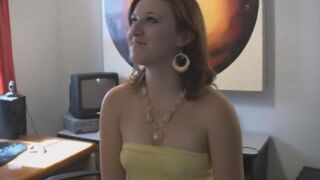 A woman has a big body. She is completely naked in the bedroom on the bed