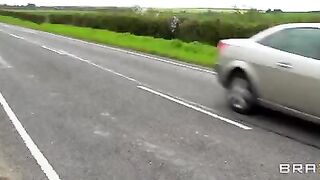 A juicy beauty gets fucked on a haystack by a guy
