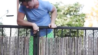 A neighbor guy fucked a busty brunette with natural tits hard