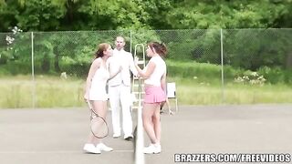 Short skirt sex on the tennis court with a rich uncle