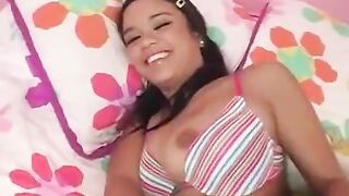 Young brunette girl has sex with a guy with a big dick