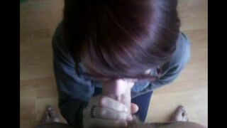 Babe sank to the ground and began to suck a long dick