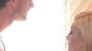 A young couple have fun right at their home shower