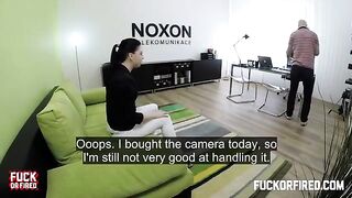 Cute brunette babe fucked on the table by a casting agent in charge
