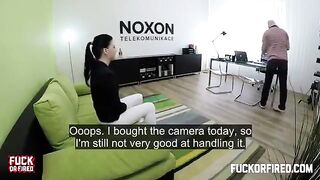 Cute brunette babe fucked on the table by a casting agent in charge