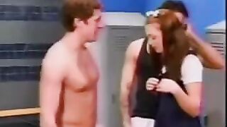 A cute schoolgirl was being molested by perverts in a locker room