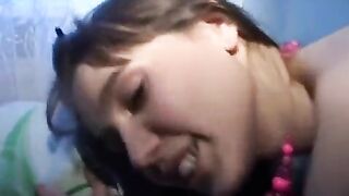 The guy is having fun with a pretty Russian student in the hotel room