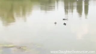 Girl showed herself on the pier and started to meet with a guy