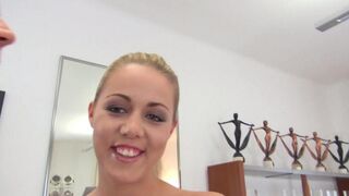 The whore got a new dress for money in her mouth