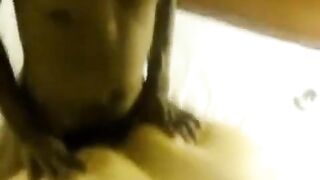 A fat woman lay down on a man and two guys with her big ass