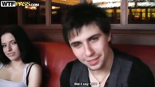 In the toilet of a cafe, a daring Russian pickup group got wild with a brunette