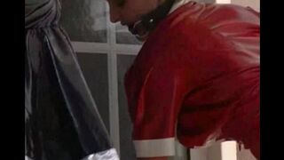 A mistress made her servant lick the vagina in latex