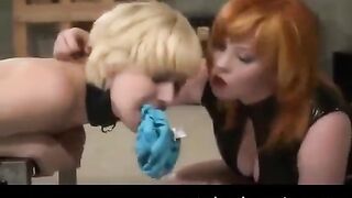 Lesbian beauties enjoy gentle BDSM sex, tying each other with ropes and nipples