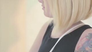 Hot blonde with tattoos fucks herself with her fingers