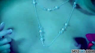 Blonde woman fucks herself with dildo and reaches an orgasm