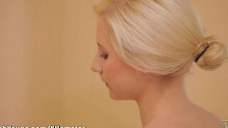 Hot shower, tender body, beautiful blondie, 18 y.o. slender girl