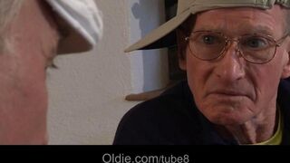 Two old people fucked with a couple of young girlfriends