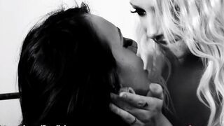 Lesbian beauties fuck each other with a dildo on the bed