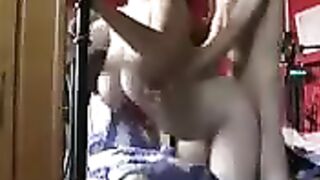 A wife with big boobs gets fucked in her ass at home