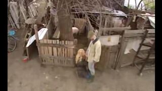 A girl from the Russian village got fucked outdoors