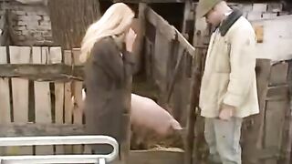 A girl from the Russian village got fucked outdoors
