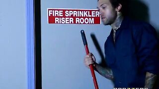 A cleaning man fucked Abigail Mac in the back room