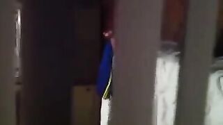 The man shoots his cock in the camera while his neighbors are having sex