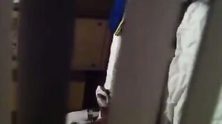 The man shoots his cock in the camera while his neighbors are having sex