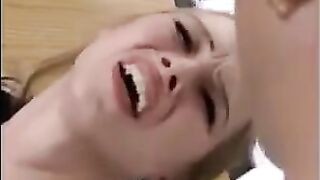 Fragile blonde girl gets her pussy railed and stuffed with a fist