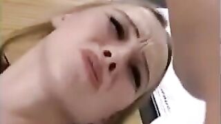 Fragile blonde girl gets her pussy railed and stuffed with a fist