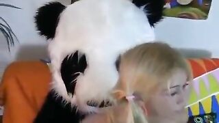 Woman has sex with a bear in the style of Panda