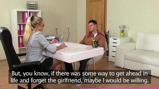 Blonde beauty dreams about porn star career and fucking on casting couch