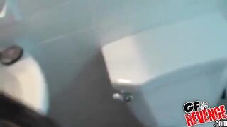 Girl sucks cock and swallows cum at home in the toilet