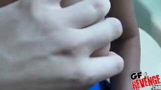 Girl sucks cock and swallows cum at home in the toilet