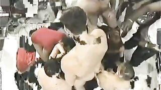 A crowd of guys fucked a young girl with big boobs