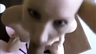 Girl makes a deep blowjob, taking in all the cum she can