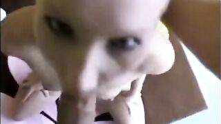Girl makes a deep blowjob, taking in all the cum she can