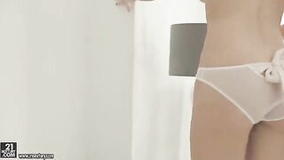 A blonde beauty with a hairy pussy indulges in solo pleasure