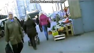 Guy, having fun, picked up a blonde and fucked her on the street