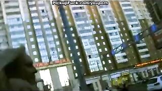Guy, having fun, picked up a blonde and fucked her on the street