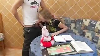Instead of lessons, the schoolgirl is getting fucked by her teacher