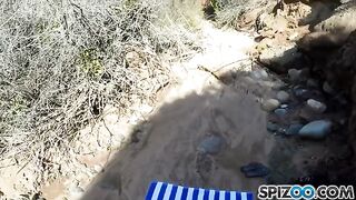 A girl with big natural tits has sex in nature with a guy