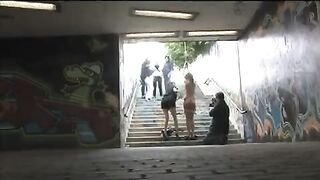 The bound beauty is roughly fucked on the city streets in this hot vid