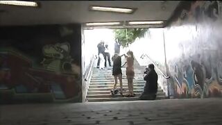 The bound beauty is roughly fucked on the city streets in this hot vid